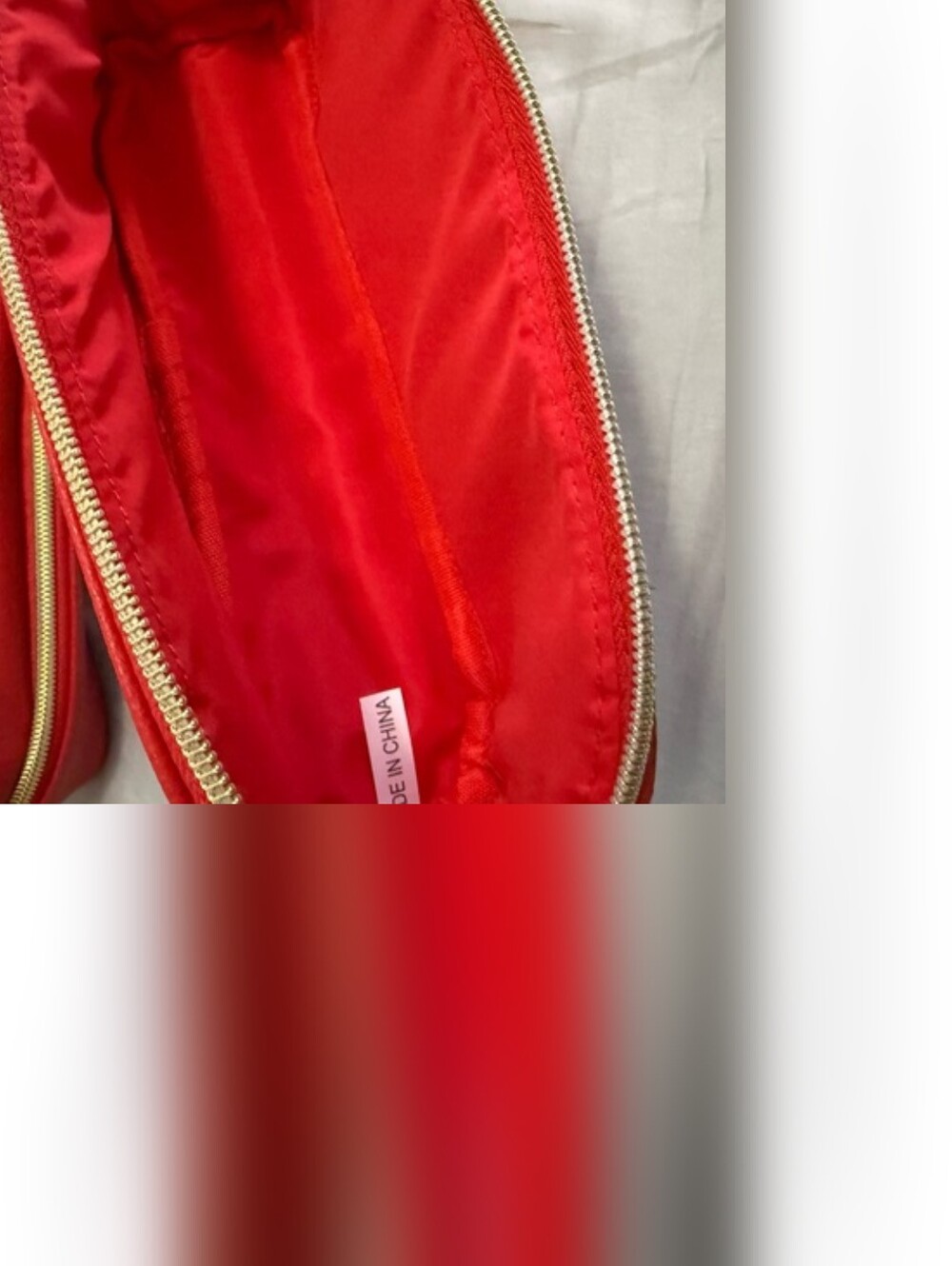 Red Cosmetic Pouch with Gold Double Zippers - Picture 2 of 6
